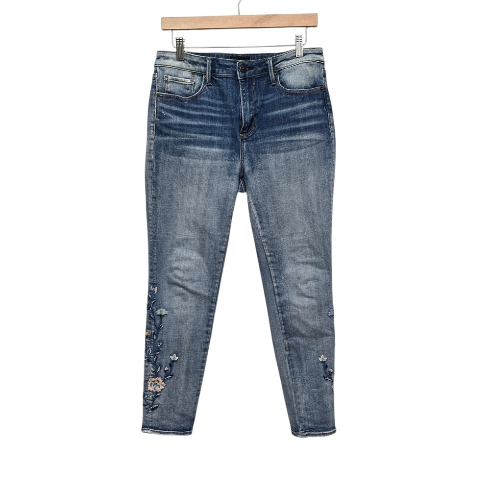 Driftwood Jackie High Rise‎ Floral Embroidered Skinny Jeans Blue 28x28 Bohemian